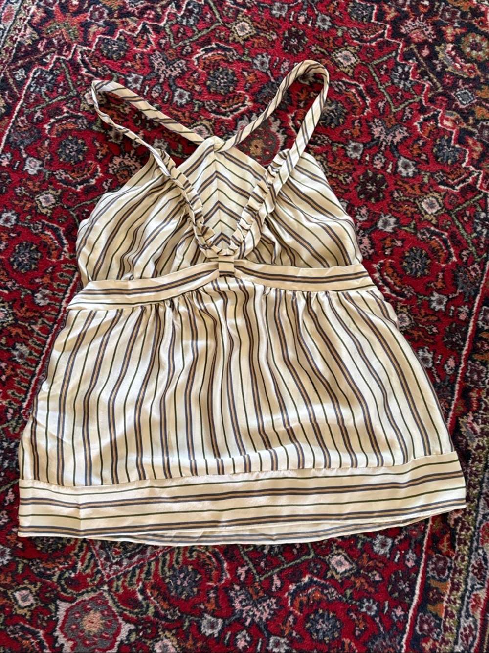 BCBGMaxAzria Cream and Blue Striped Braided-Strap Camisole